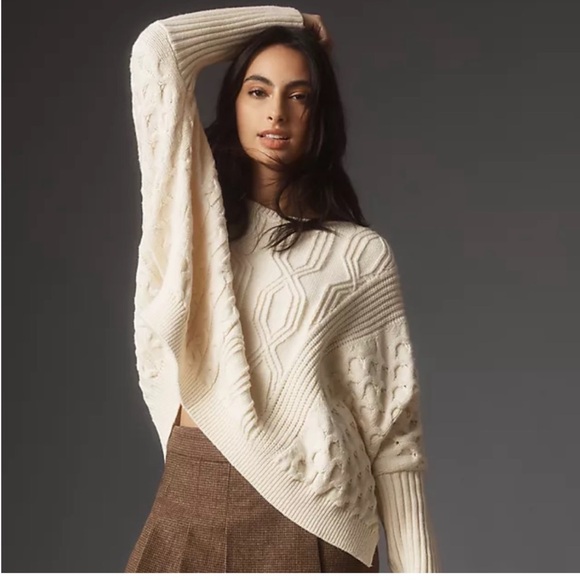 Maeve Cream Oversized Cableknit Sweater, Size Smalll - Picture 4 of 5